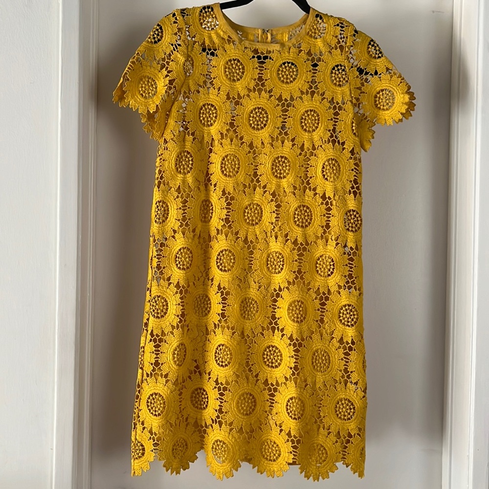 LOFT Yellow Daisy Shift Lace Dress